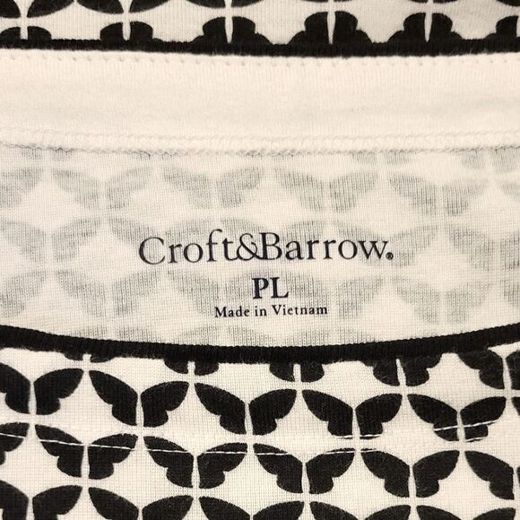 Croft&Barrow Ivory & Black Patterned Bateau Neck Button Detail 3/4 Sleeve Top LP - Picture 7 of 9